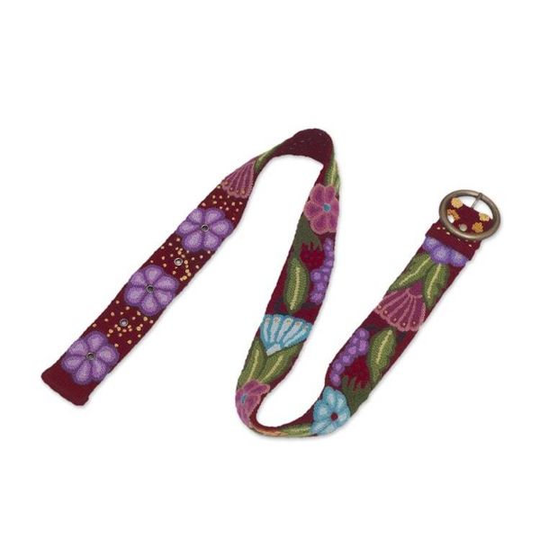 Alternate image for Embroidered Floral Wool Belt in Cherry from Peru Garden Fashion in Cherry