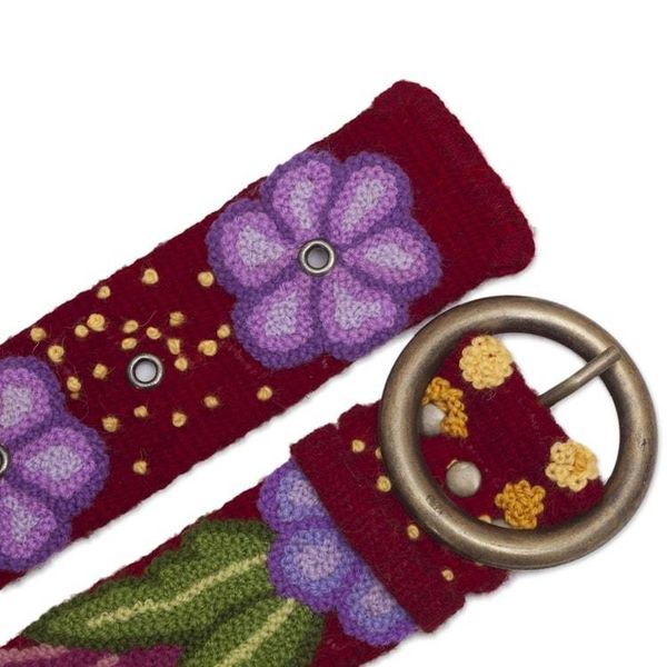 Alternate image for Embroidered Floral Wool Belt in Cherry from Peru Garden Fashion in Cherry