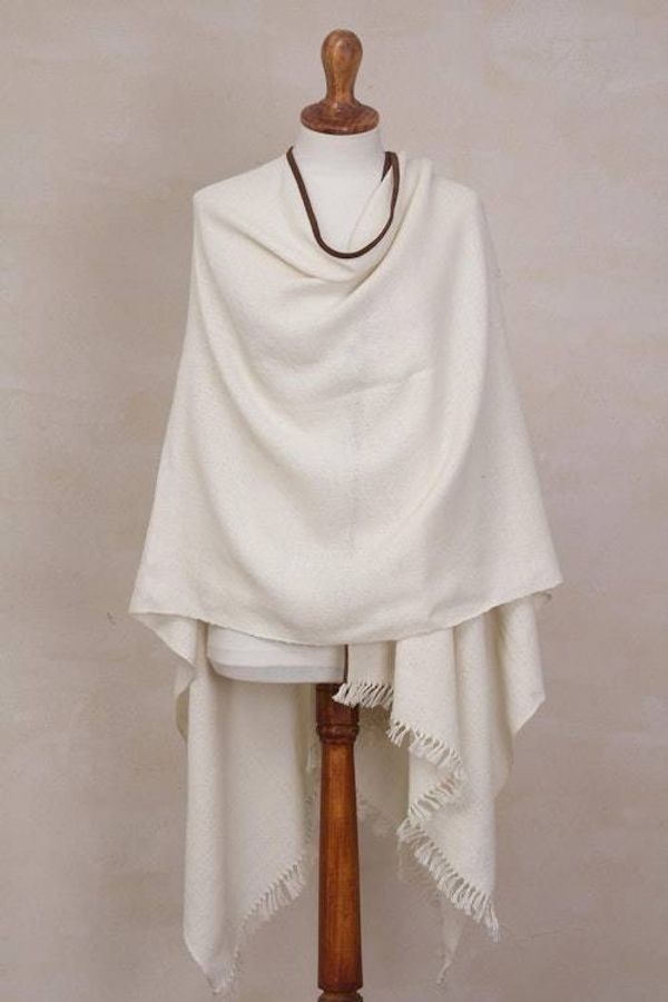 Alternate image for Cream 100 Baby Alpaca Wool Suede Trimmed Fringed Ruana Dreamy Cloud