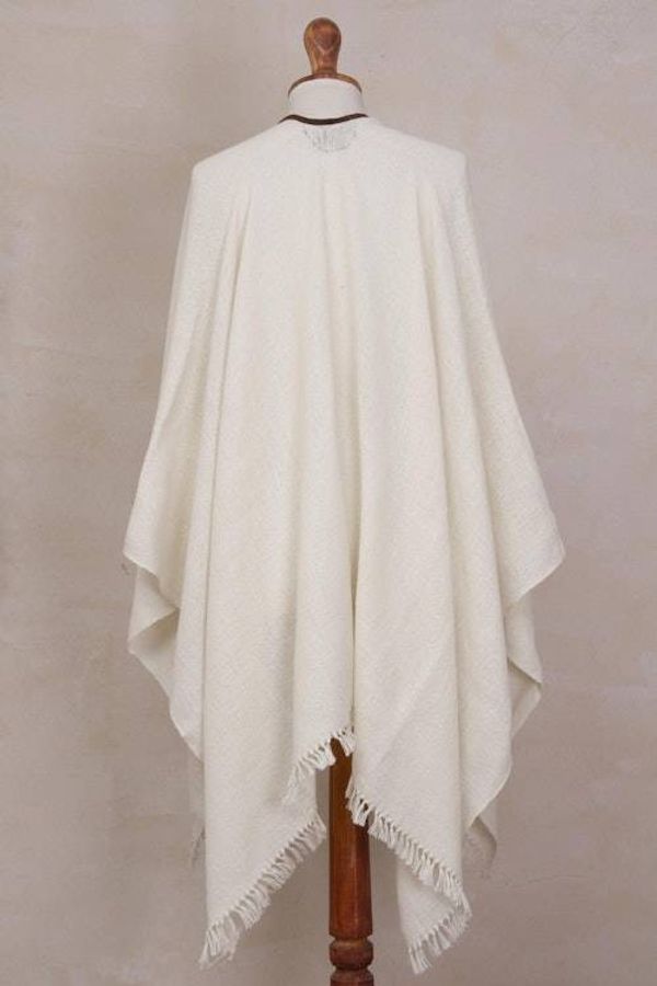 Alternate image for Cream 100 Baby Alpaca Wool Suede Trimmed Fringed Ruana Dreamy Cloud