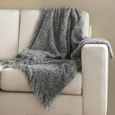 Alternate image for Hand Woven Grey Boucle Alpaca Blend Throw from Peru Cozy Grey