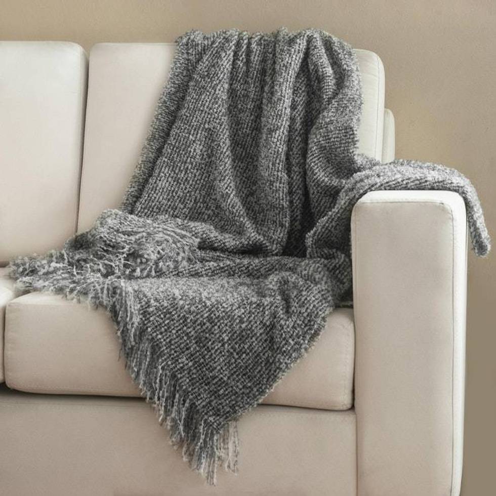 Hand Woven Grey Boucle Alpaca Blend Throw from Peru 'Cozy Grey'