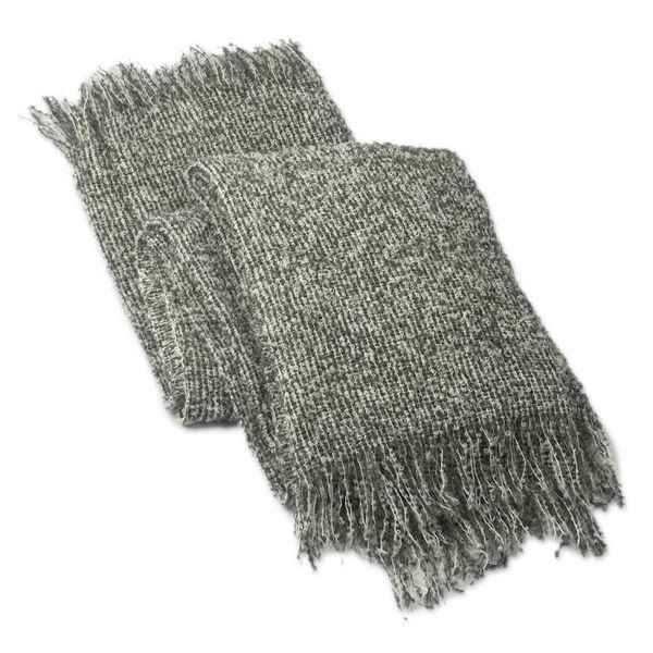 Alternate image for Hand Woven Grey Boucle Alpaca Blend Throw from Peru Cozy Grey