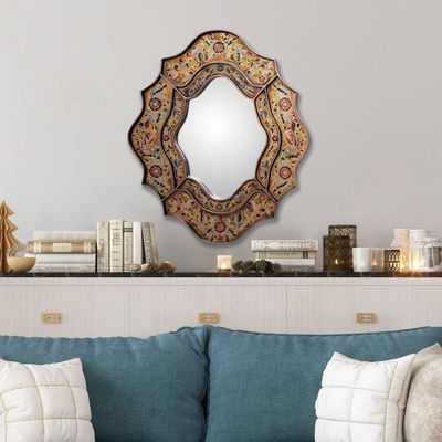 Alternate image for Reverse Painted Glass Floral Handmade Mirror Song of Spring
