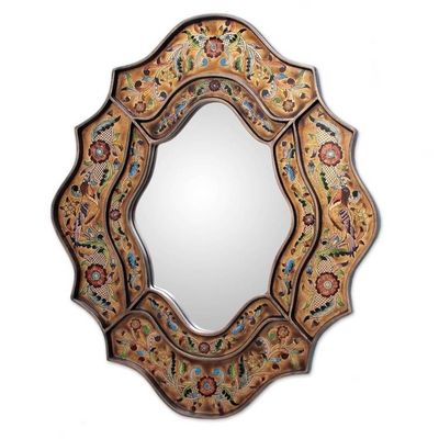 Alternate image for Reverse Painted Glass Floral Handmade Mirror Song of Spring