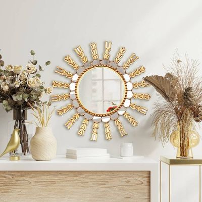 Alternate image for Unique Mohena Wood Wall Mirror Sun Medallion