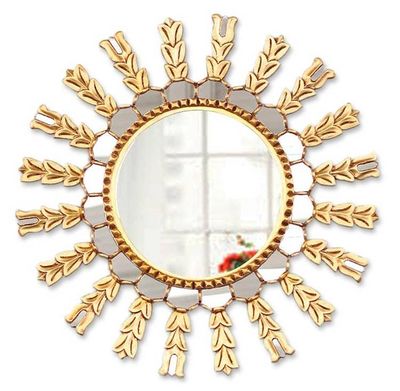 Alternate image for Unique Mohena Wood Wall Mirror Sun Medallion