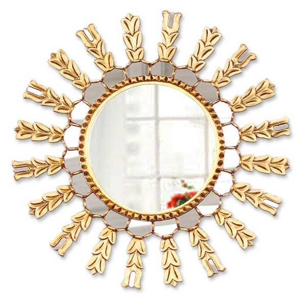 Alternate image for Unique Mohena Wood Wall Mirror Sun Medallion