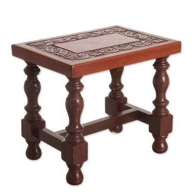 Alternate image for Hand Crafted Wood and Leather Brown Accent Table Inca