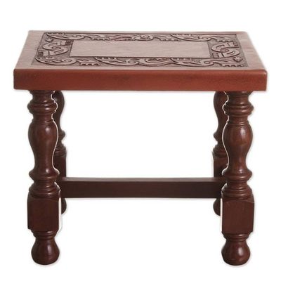 Alternate image for Hand Crafted Wood and Leather Brown Accent Table Inca