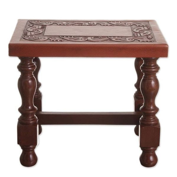 Alternate image for Hand Crafted Wood and Leather Brown Accent Table Inca