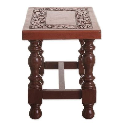 Alternate image for Hand Crafted Wood and Leather Brown Accent Table Inca
