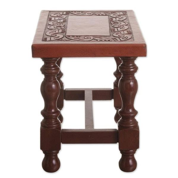 Alternate image for Hand Crafted Wood and Leather Brown Accent Table Inca
