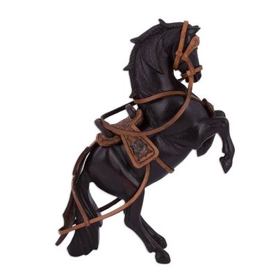 Alternate image for Handcrafted Mahogany and Leather Horse Sculpture from Peru Indomitable Horse