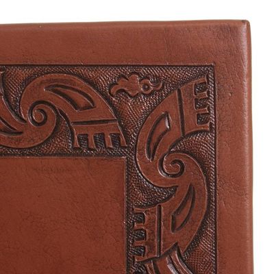 Alternate image for Hand Crafted Wood and Leather Brown Accent Table Inca
