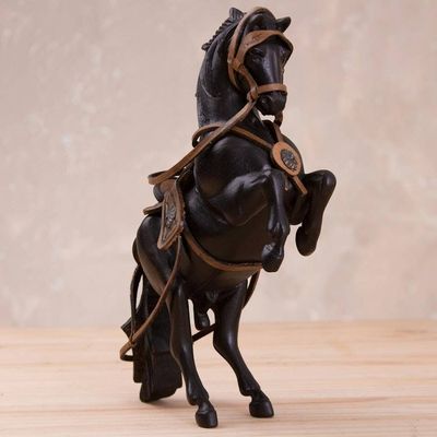 Alternate image for Handcrafted Mahogany and Leather Horse Sculpture from Peru Indomitable Horse