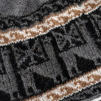 Alternate image for Crocheted Alpaca Blend Andean Chullo Hat with Llama Motifs Llama Silhouette in Grey