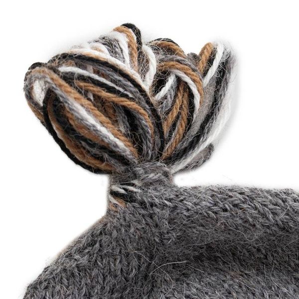 Alternate image for Crocheted Alpaca Blend Andean Chullo Hat with Llama Motifs Llama Silhouette in Grey
