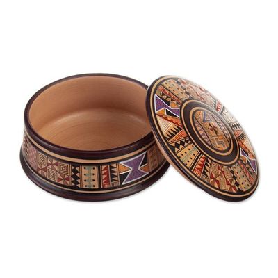 Alternate image for Hand-Painted Ceramic Decorative Box with Inca Motifs Warmi