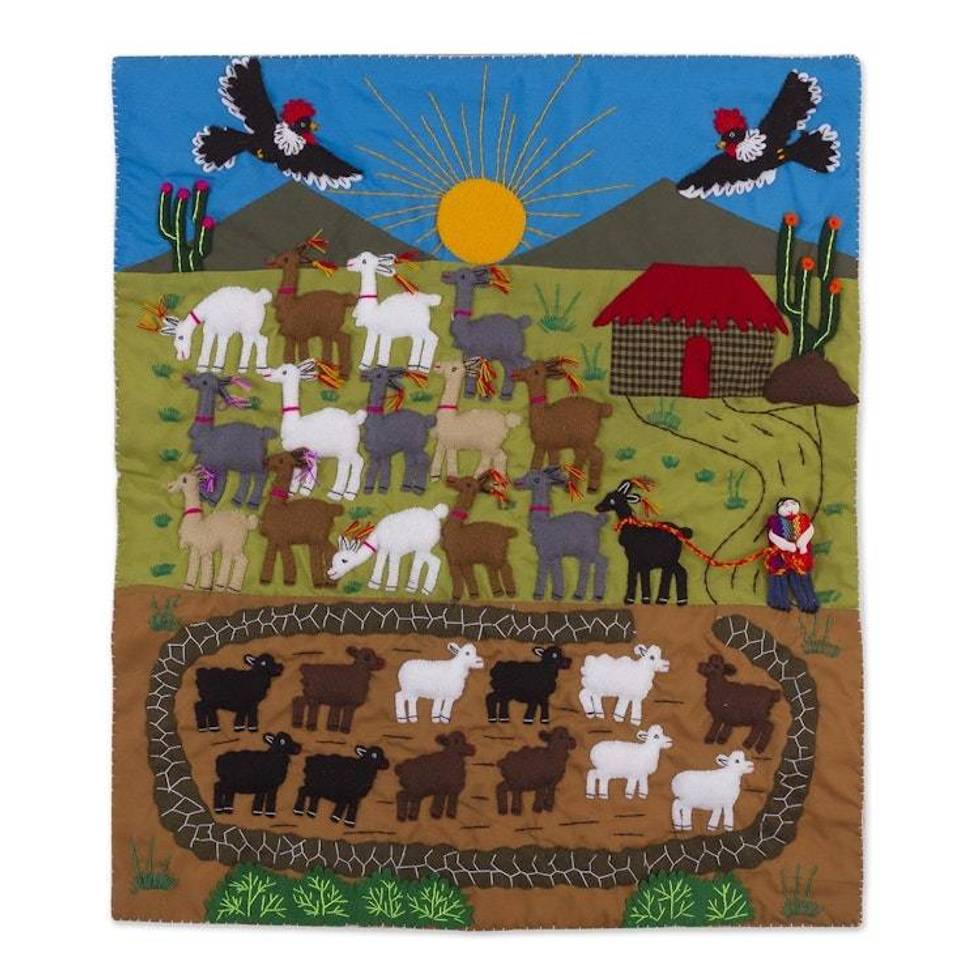 Artisan Crafted Peruvian Applique Wall Hanging 'Andean Enchantment'