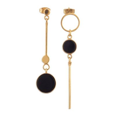 Alternate image for 18k Gold-Plated Modern Dangle Earrings with Onyx Cabochons Golden Modernity