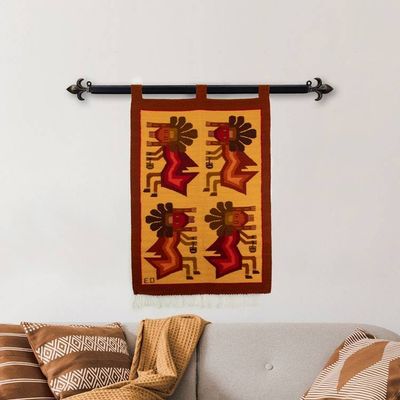 Alternate image for Cultural Inca-Themed Warm-Toned Wool Tapestry from Peru The Flying Man