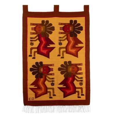 Alternate image for Cultural Inca-Themed Warm-Toned Wool Tapestry from Peru The Flying Man