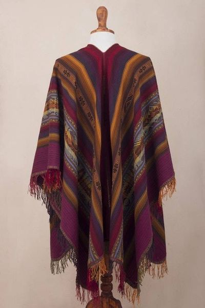 Alternate image for Colorful Backstrap Handwoven Alpaca Ruana Cape Sacred Valley Heritage