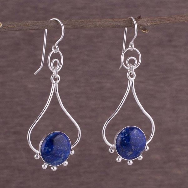 Alternate image for Lapis Lazuli and Silver Earrings Andean Moon