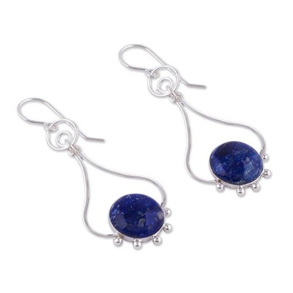 Alternate image for Lapis Lazuli and Silver Earrings Andean Moon