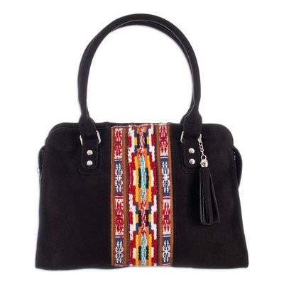 Alternate image for Cotton Handle Bag with Hand-Woven Inca-Themed Wool Accent Midnight Chic