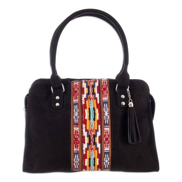 Alternate image for Cotton Handle Bag with Hand-Woven Inca-Themed Wool Accent Midnight Chic
