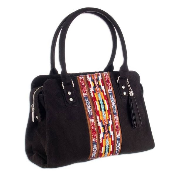 Alternate image for Cotton Handle Bag with Hand-Woven Inca-Themed Wool Accent Midnight Chic