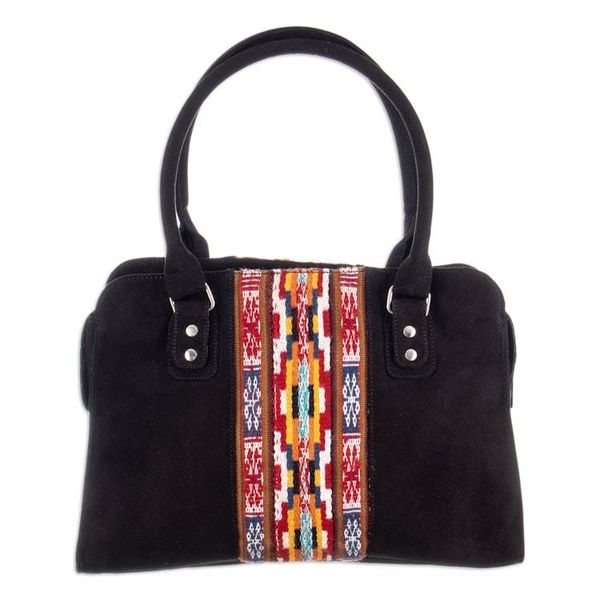 Alternate image for Cotton Handle Bag with Hand-Woven Inca-Themed Wool Accent Midnight Chic