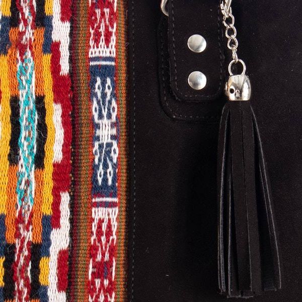 Alternate image for Cotton Handle Bag with Hand-Woven Inca-Themed Wool Accent Midnight Chic