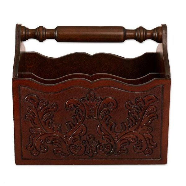 Alternate image for Colonial Pattern Wood and Leather Magazine Rack from Peru Colonial Vines