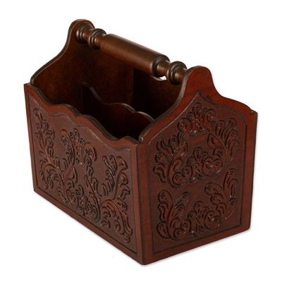 Alternate image for Colonial Pattern Wood and Leather Magazine Rack from Peru Colonial Vines