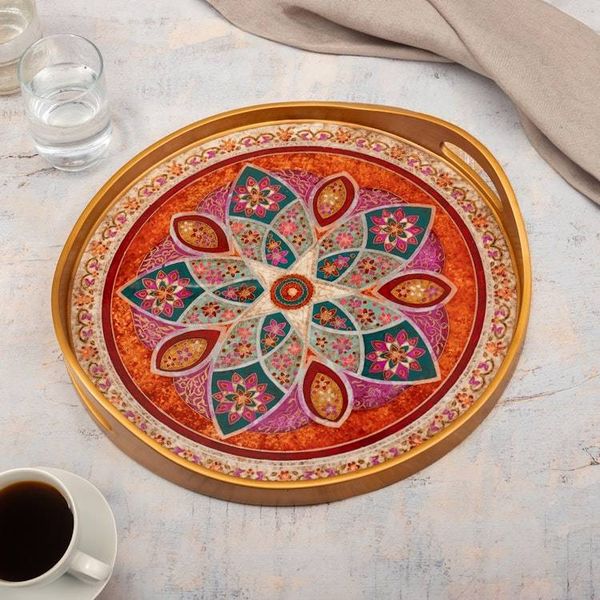 Alternate image for Spring-Themed Reverse-Painted Glass Tray in Red and Pink Spring Evening