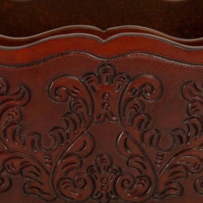Alternate image for Colonial Pattern Wood and Leather Magazine Rack from Peru Colonial Vines