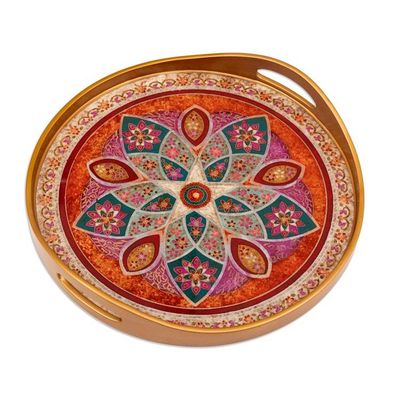 Alternate image for Spring-Themed Reverse-Painted Glass Tray in Red and Pink Spring Evening