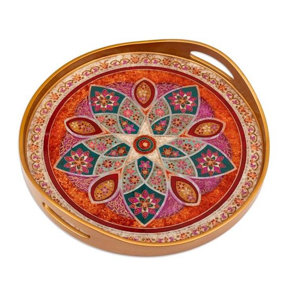 Alternate image for Spring-Themed Reverse-Painted Glass Tray in Red and Pink Spring Evening