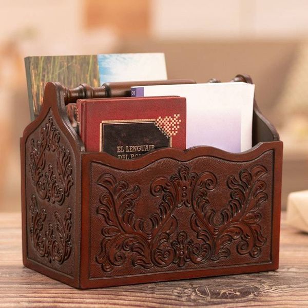 Alternate image for Colonial Pattern Wood and Leather Magazine Rack from Peru Colonial Vines