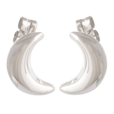 Alternate image for Sterling Silver Button Earrings with Crescent Moon Motif Mirror Image Moons