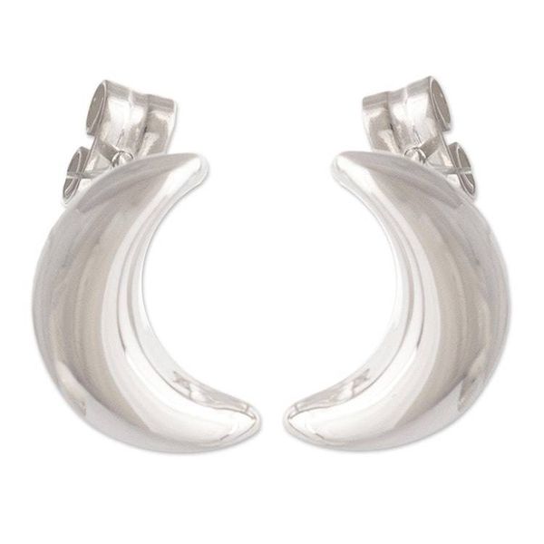 Alternate image for Sterling Silver Button Earrings with Crescent Moon Motif Mirror Image Moons