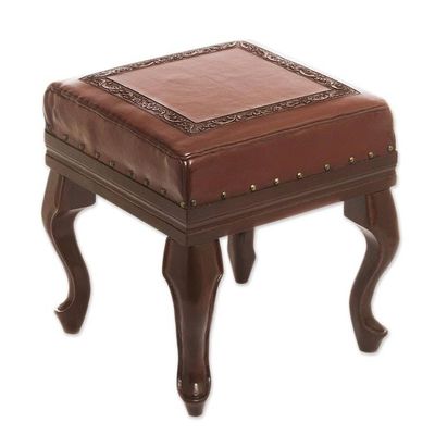 Alternate image for Traditional Wood Leather Ottoman Century
