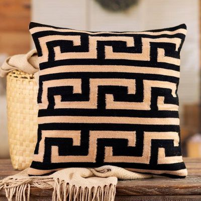 Alternate image for Handloomed Black and Beige 100 Wool Greca Cushion Cover Greca Worldview