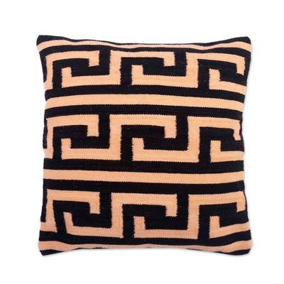 Alternate image for Handloomed Black and Beige 100 Wool Greca Cushion Cover Greca Worldview