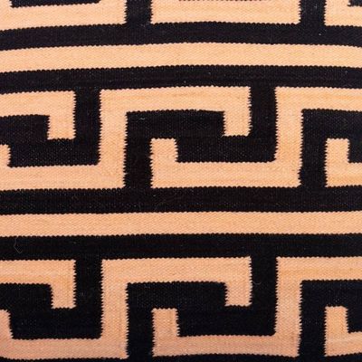 Alternate image for Handloomed Black and Beige 100 Wool Greca Cushion Cover Greca Worldview