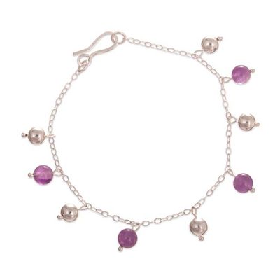 Alternate image for Polished Sterling Silver Bracelet with Amethyst Charms Purple Moons