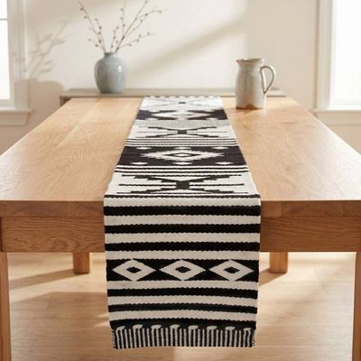 Primary image for Black and Alabaster Geometric Striped Table Runner from Peru Geometric Illusion
